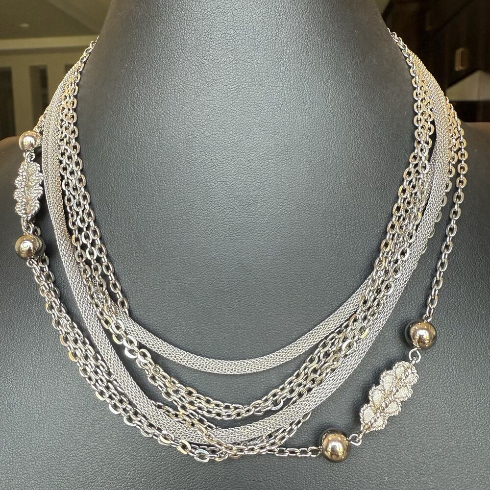 Vintage Lisner Multi Strand Long Length Silver Tone Chain Necklace Signed